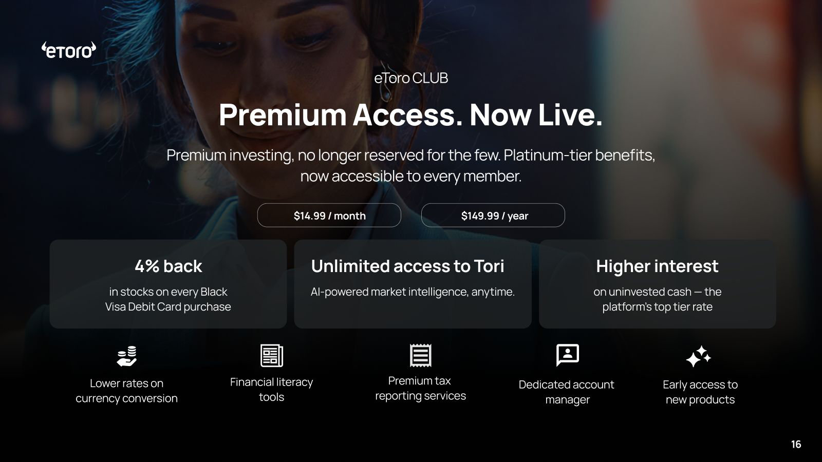 The Club subscription with actual pricing — $14.99/month for stock-back rewards, higher cash interest and premium tools.